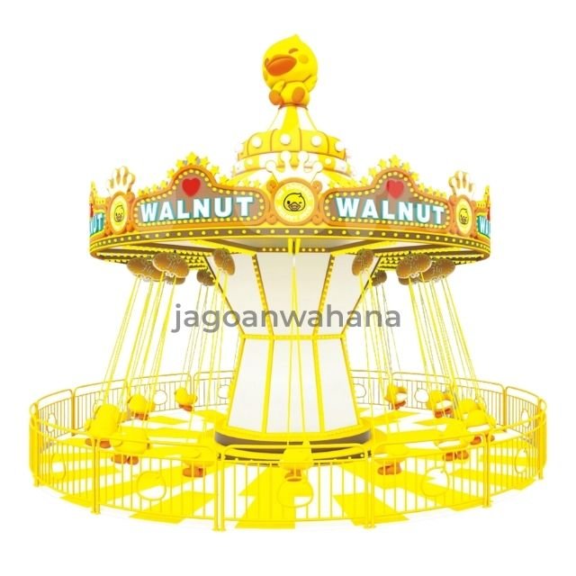 Wahana flying chair bertema bebek dengan maksimal kapasitas 16 orang
